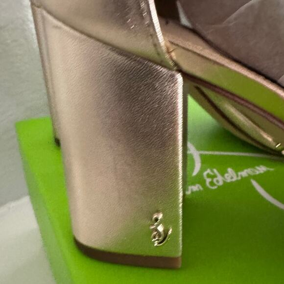 SAM EDELMAN NWB $ Daniella Gold Leather Block Heel Size 8.5 M - Picture 7 of 12